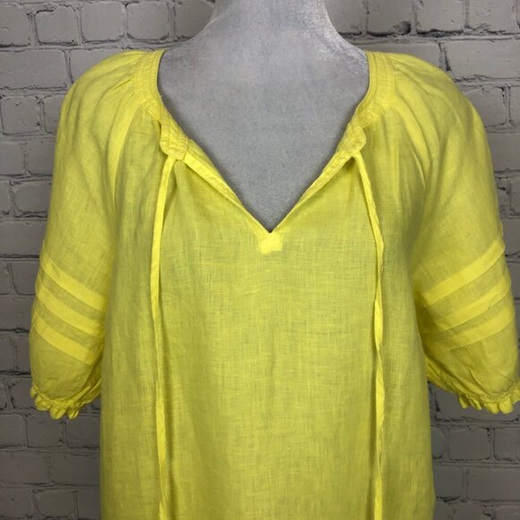 Talbots 100% Linen Yellow Short Sleeve Top Size M - Picture 4 of 7